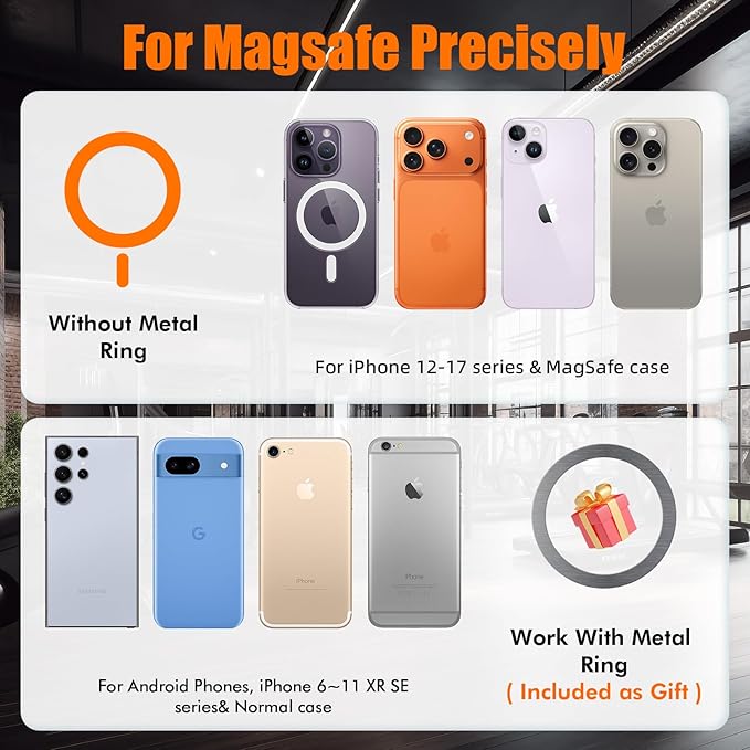 Dual Magnetic Phone Holder for Gym, Workout, Kitchen or Any Metal Surface, Magnet Base Mount & Power Magnet Phone Mount for MagSafe iPhone 17 16 15 14 13 12 Series