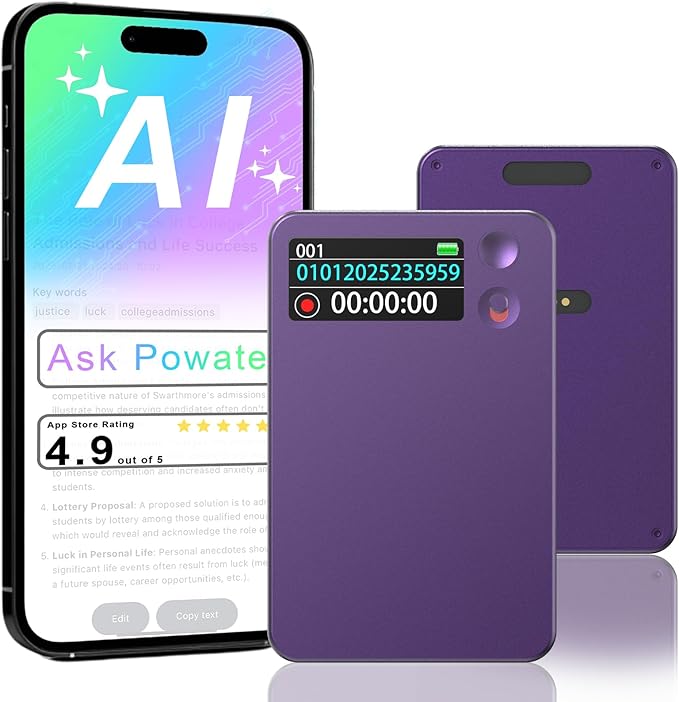 AI Voice Recorder, ChatGPT Transcribe & Summarize, 112 Languages Digital Voice Recorder, Noise Reduction Portable Dictaphone, 64GB HD Recording Device for Meetings, Lectures, Calls, Interviews
