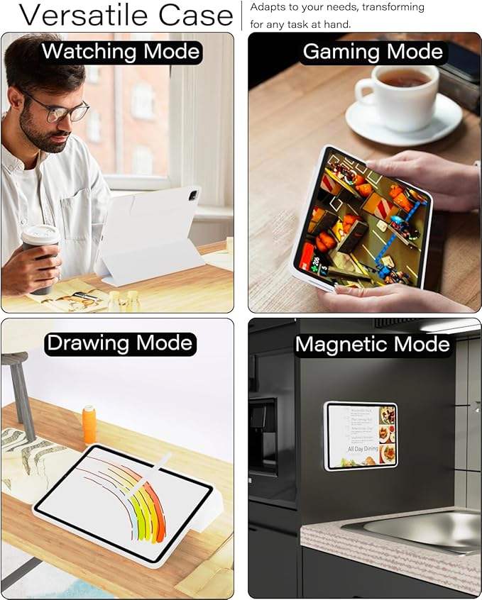 ZENLU iPad Pro 11 inch Case with Removable Magnetic Folio Cover, Premium PU Leather, Multiple Angles Stand, Pencil Slot Charging Support, Full Protective Case for 11" (1/2/3/4 Gen) iPad Pro (White)