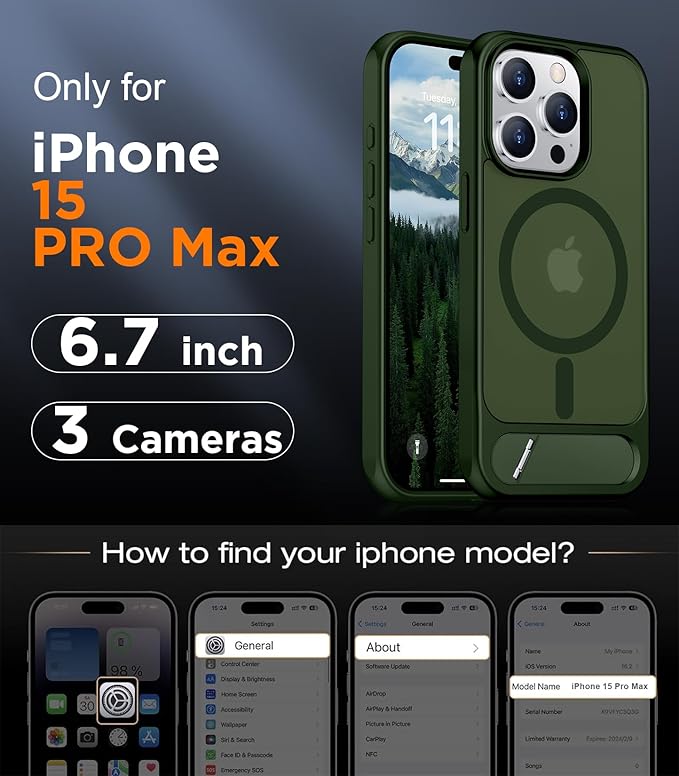 Magnetic Compatible with iPhone 15 Pro Max Case, [Built-in Invisible Kickstand][Compatible with MagSafe][Military Grade Shockproof] Slim Translucent Matte Phone Case for iPhone 15 Pro Max 6.7"