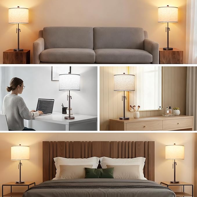 Qingmiao Table Lamps Set of 2, 22" to 30" Adjustable Nightstand Lamps for Bedroom, Dimmable End Table Lamps for Living Room Console Entry Farmhouse Home Decor, New House Warming Gifts