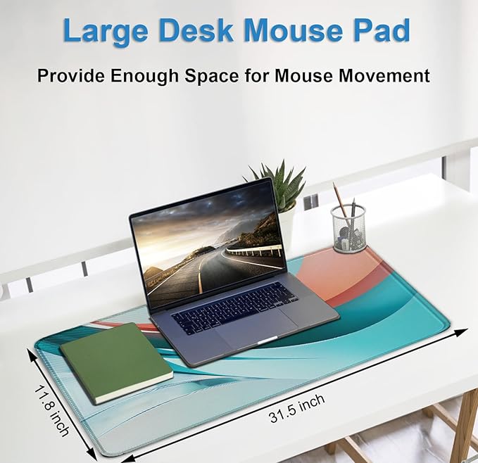 Extra Large Gaming Mouse Pad 31.5 x 11.8 in, Waterproof Mousepad with Stitched Edges, Premium Microfiber Cloth Surface, Non-Slip Base Keyboard Desk Mat for Home Office Gaming, Desktop Blue Red