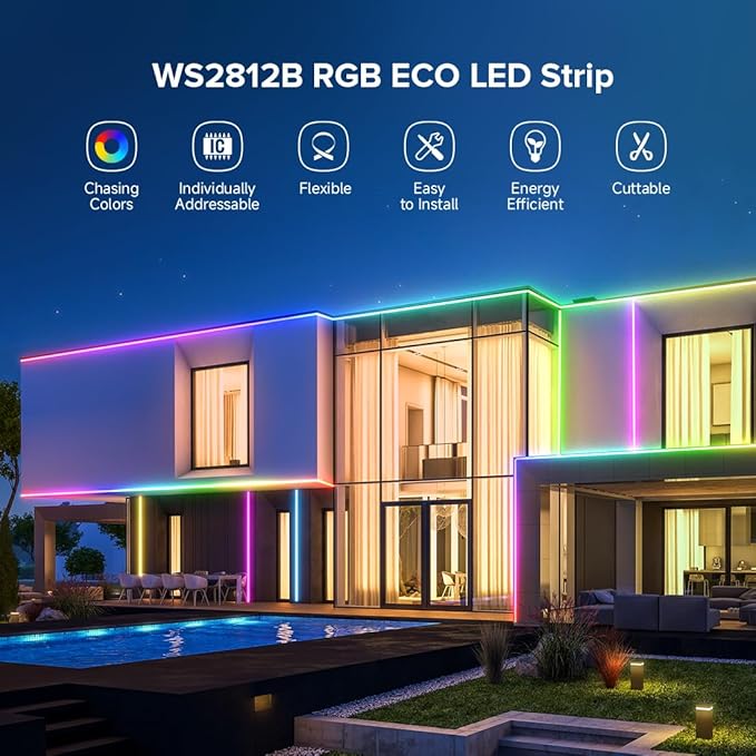 SEZO WS2812B LED Strip Light 16.4FT 60Pixel/M 300LEDs DC5V Individual Addressable LED Strip SMD5050 RGB Dream Color Programmable LED Light Strip Flexible IP65 Waterproof White PCB