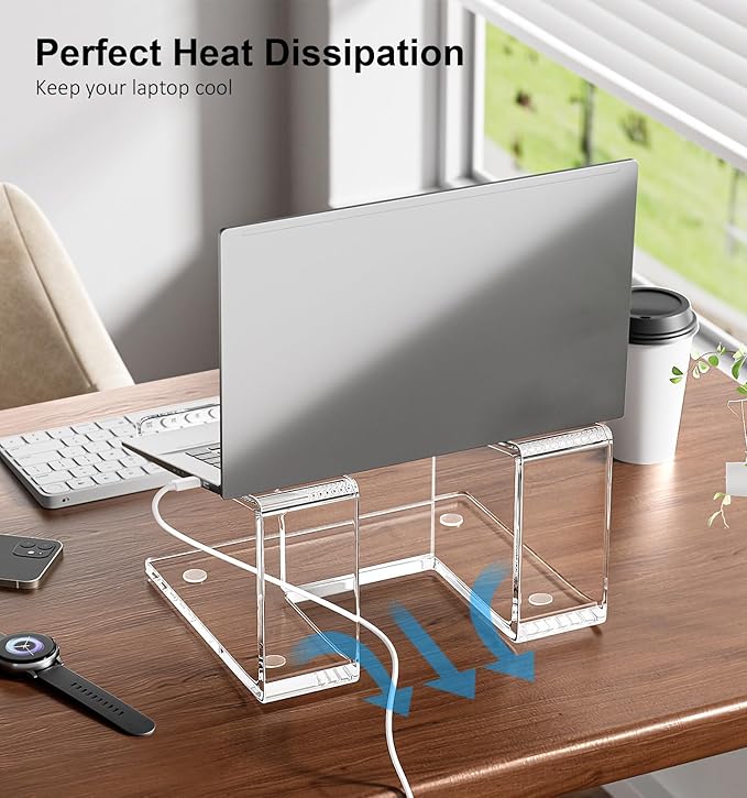 FUCDTEFC Acrylic Laptop Stand for Desk, Laptop Riser for 10-15.6 Inch Laptops, Ergonomic Computer Stand Holder Compatible with Macbooks and Notebooks- Clear