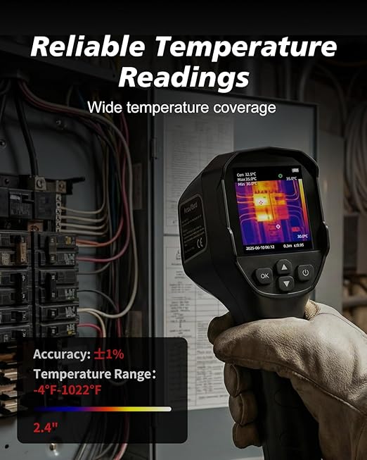 Handheld Thermal Imaging Camera, 25Hz Fast Refresh, TISR 240×240 Enhanced Display, -4°F to 1022°F, Temp Alarm, IP54 for Home & Industrial Use