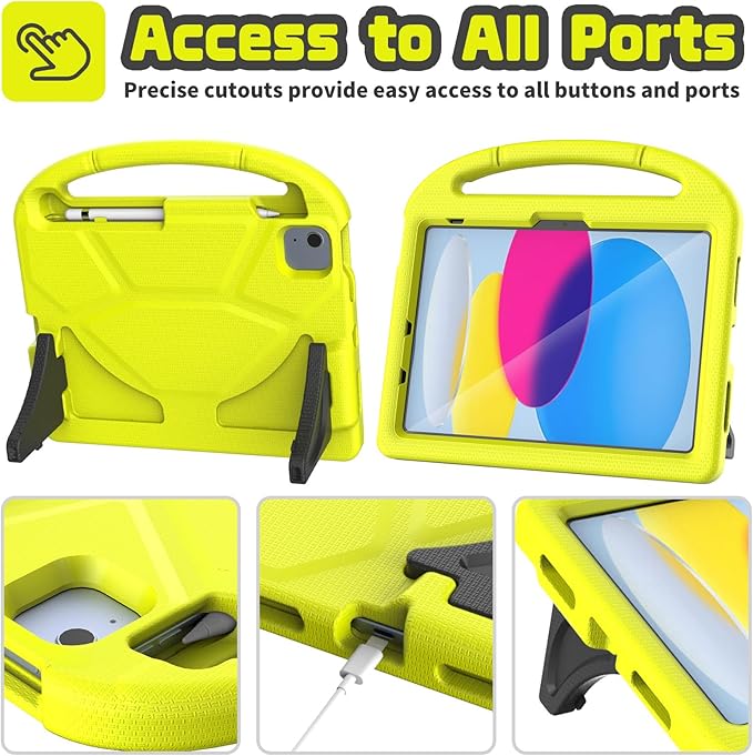 YIHE Kids Case for iPad (A16) 11th Generation 11 Inch 2025 & iPad 10th Generation 10.9 inch 2022, with Built-in Screen Protector and Stable Stand, Full Body Shockproof Protective Cover - Light Yellow