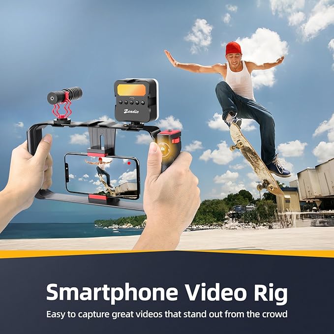 Zeadio All-in-One Smartphone Video Rig Kit, Variable Phone Cage Rig with RGB Video Light, Shotgun Microphone, Universal Video Stabilizer for iPhone/Android Filmmaking Vlogging YouTube TikTok etc