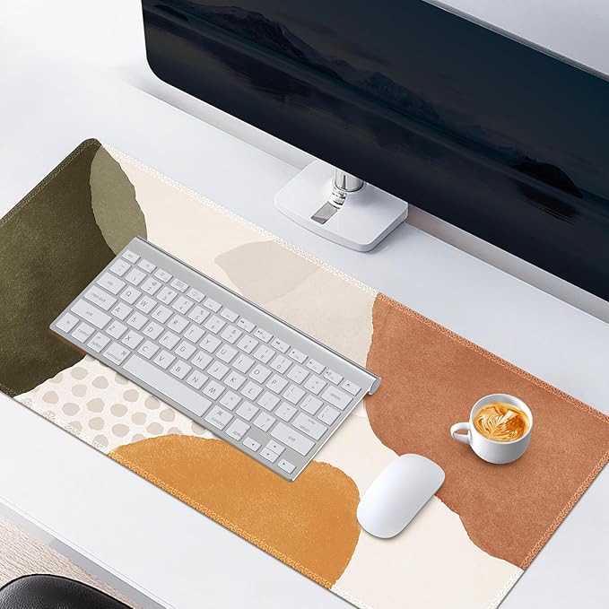 HAOCOO Boho Desk Mat, Computer Desk Pad, Large Mouse Pad for Desk, XXL Gaming Mousepad Cute for Desktop with Non-Slip Base, Waterproof Laptop Keyboard Mat for Office Home, Brown Beige