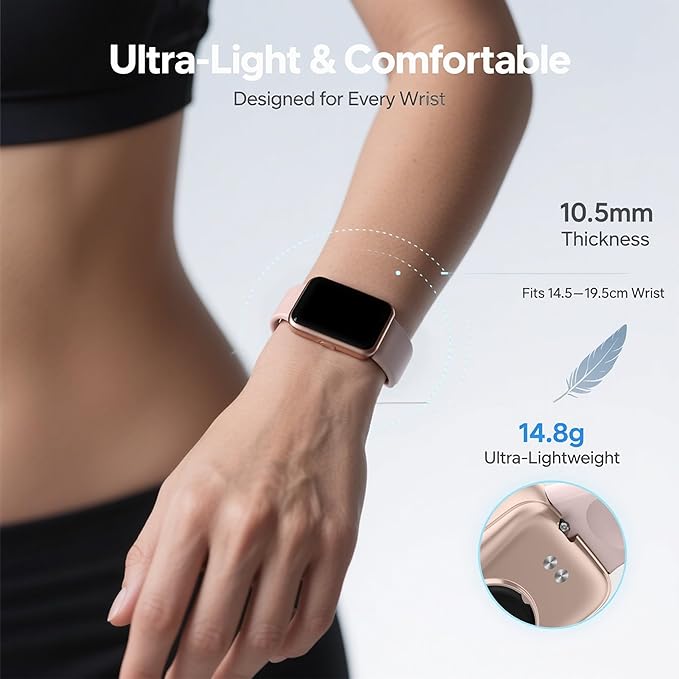 Fitness Tracker for Men & Women, 1.47” HD Smart Band, 24/7 Heart Rate & SpO2 Tracking, Sleep Monitor & Step Counter, 100+ Sports Modes, 3ATM Waterproof, Compatible with Android & iOS, Pink