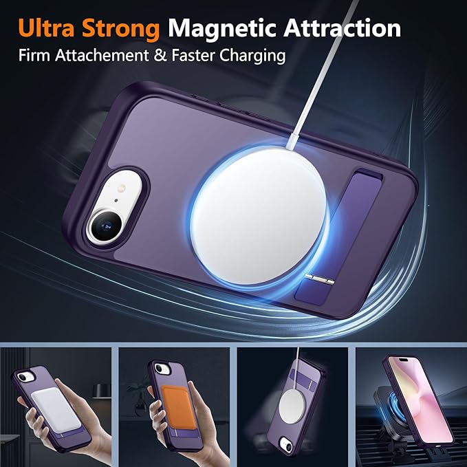 SPIDERCASE Magnetic for iPhone 17e Case for iPhone 16e Case, with [3 Stand Ways] [Military Grade Drop Protection] Invisible Stand Shockproof Slim Case for iPhone 17e/16e 6.1 inch, Purple