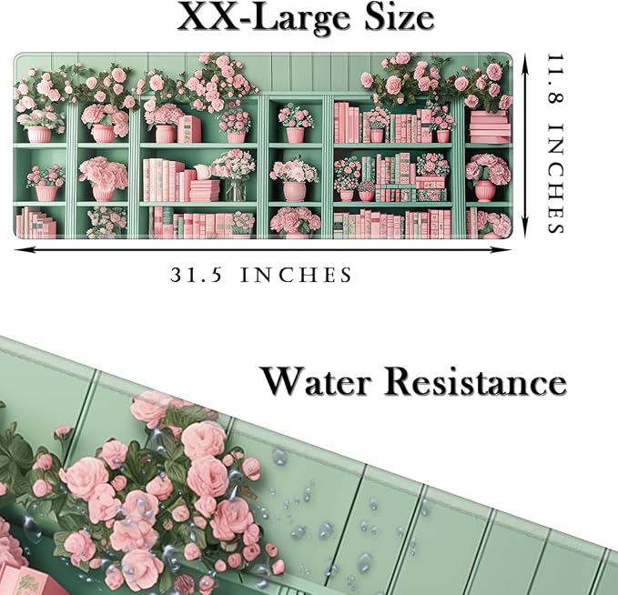 Pink Floral Gaming Mouse Pad Large Desk Mat Extended Keyboard Mouse Pad Anime Mousepad with Non-Slip Base and Stitched Edge Mouse Mat Desk Pad 31.5 x 11.8 Mouse Pads for Desk Home Office Gaming