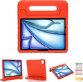 Kids Case for iPad Pro 11 inch M5/M4 (2025/2024) with Pencil Holder/Convertible Handle Stand Shockproof Slim Lightweight Cute Soft EVA Heavy Duty Rugged Kickstand Cover for Children, Red