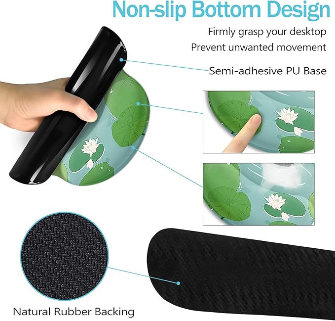 Blusabaca Mouse Pad Desk Pad, Cat Lotus Leaf Desk Mat Large Gaming Mouse Pad with Wrist Rest Cute, Keyboard Pad Wrist Rest Ergonomic, Cup Coaster, Work Home Accessories Office Supplies Decor