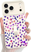 KANGHAR Compatible with iPhone 17 Pro Max Case, Support for MagSafe, Silicone Cute Iridescent Pattern Leopard Print Cheetah, Wristband Kickstand Shockproof Soft Slim Cover for Girls Women, White