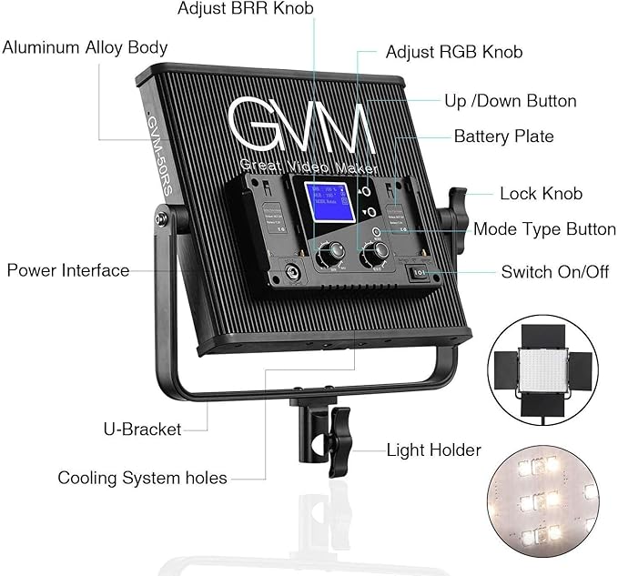 GVM 50RS RGB LED Video Light, 50W Video Lighting Kit with APP Control, 360°Full Color Led Panel Light for Gaming, Streaming, Youtube, Webex, Broadcasting, Web Conference, Aluminum Alloy Shell, CRI 97