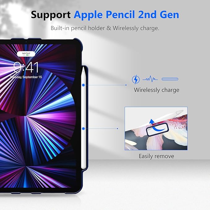 Fintie Rotating Case for iPad Pro 11-inch (4th / 3rd Generation) 2022/2021-360 Degree Swiveling Stand Cover w/Pencil Holder, Auto Sleep/Wake, Also Fit iPad Pro 11" 2nd/1st Gen, Blooming Hibiscus