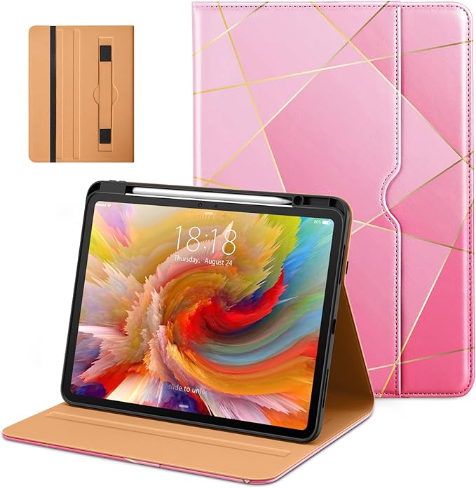 DTTO for iPad Pro 13 inch Case (M5/M4) 2025/2024, Premium Leather Business Folio Stand Cover with Pencil Holder - Auto Wake/Sleep & Multiple Viewing Angles, Built in Hand Strap & Pocket, Polygons