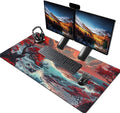 XXXL Japanese Sea Wave Desk Mat 48"x24" - Full Desktop Protector & Non-Slip Gaming Mouse Pad with 3mm Thick Base & Stitched Edge for Dual Monitors, Office & Home