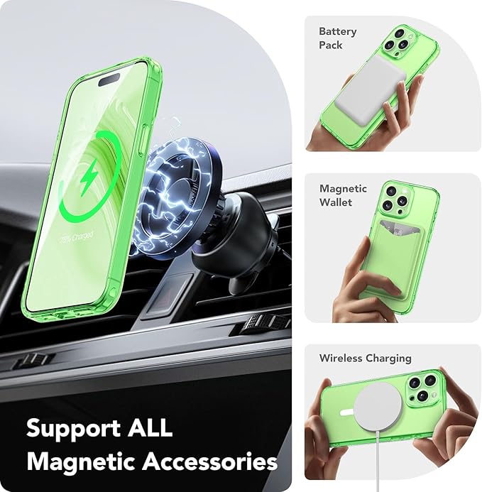 CAPRARO Magnetic for iPhone 15 Pro Max Case, [Compatible with MagSafe] [Full Camera Protection] Shockproof Protective Slim Translucent Matte Phone Case for iPhone 15 Pro Max 6.7'', Clear Green