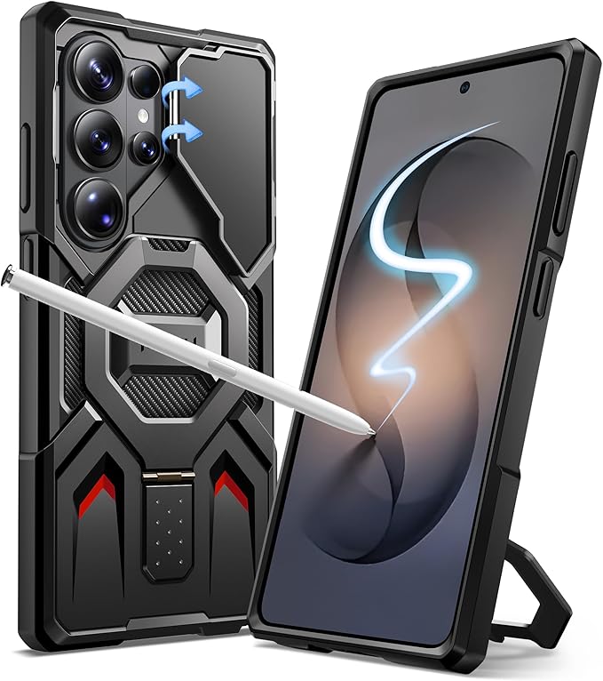 TONGATE for Samsung Galaxy S26 Ultra Case with Magnetic Stand, Compatible with MagSafe [Built-in Camera Cover & Ring Holder][Military-Grade Protection] Anti-Slip Rugged Phone Case for S26 Ultra, Black