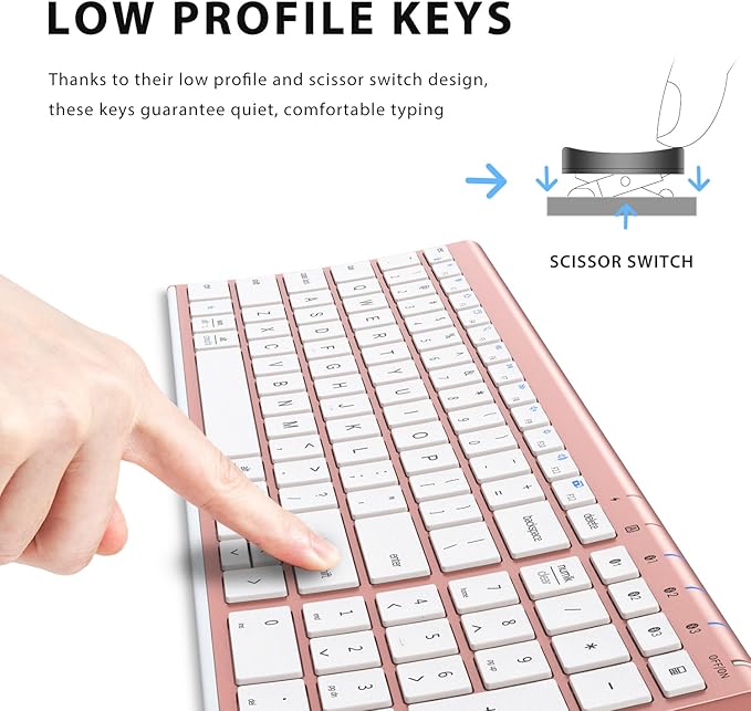 iClever BK10 Bluetooth Keyboard, Wireless Rechargeable Ultra-Slim Keyboard with Long Battery Life, Compatible with iOS, Android, Windows, Mac for iPad, Tablet, Laptop, PC, Phone (Rose Gold)