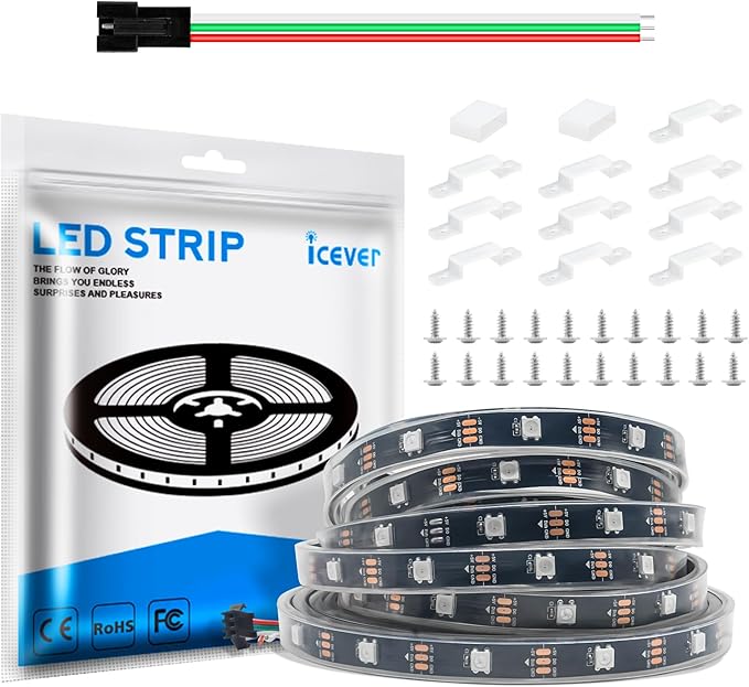 16.4FT WS2812B 5V LED Strip Lights 150 Individual Addressable RGB IC 5050SMD LEDs - Flexible Black PCB IP67 - 30LEDs/m MagicRGB Dream Color for DIY Chasing Color Project (No Power Supply & Controller)