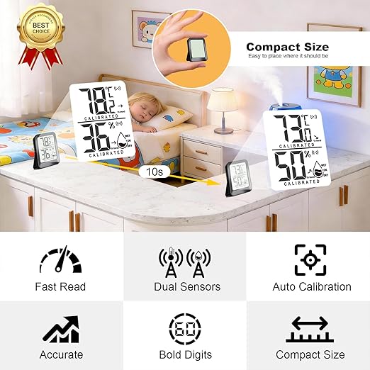 3 Pack Room Thermometer Indoor Hygrometer Digital Mini Humidity Meter Gauge with Temperature and Humidity Monitor Sensor for House, Pet, Plant, Incubator - Battery Included