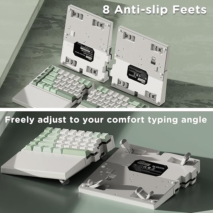 RK ROYAL KLUDGE RKS70 Ergonomic Split Keyboard, Wireless PC Gaming Keyboard with Bluetooth/2.4G/Wired, Hot Swappable Mechanical Keyboards w/Fixed Wrist Rest, PBT Keycaps, Linear Switches, White