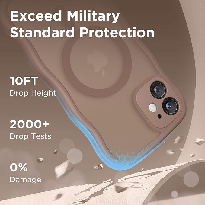 CAPRARO Cute for iPhone 11 Case, Compatible with MagSafe, [Curly Wave Edge] [Full Camera Protection] [14 FT Drop Protection] Magnetic Phone Case for 11 6.1 Inch, Brown