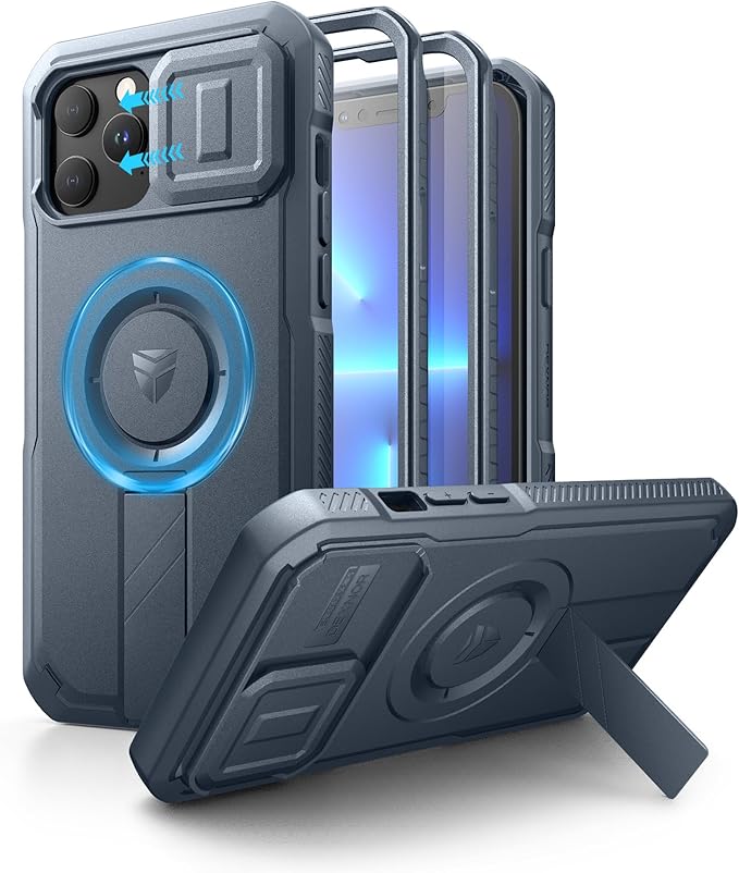 Dexnor for iPhone 13 Pro Max/12 Pro Max Case with Slide Camera Cover & Adjustable Kickstand & Built-in Screen Protector, Magsafe Rugged Bumper Cases Heavy-Duty Magnetic Protective Cover,Navy Blue