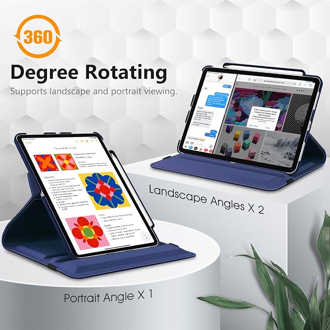 Fintie Rotating Case for iPad Air 11-inch M4/M3/M2 (2026/2025/2024), iPad Air 5th (2022) / 4th Generation 10.9 Inch - 360 Degree Rotating Protective Stand Cover with Pencil Holder, Navy