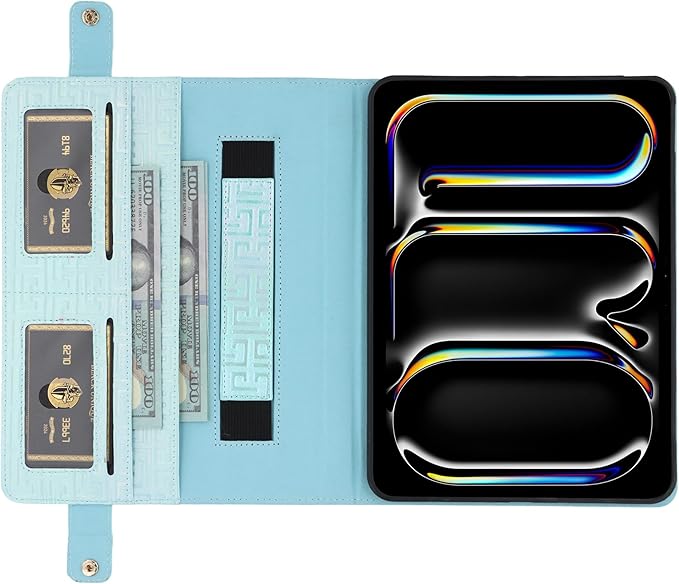 Shiny Case for iPad Pro 12.9" 6th/5th/4th Gen & iPad Air 13-inch Handbag w/Hand Strap, Techcircle Crossbody Iridescent Folio Stand Wallet Case w/Pencil Holder+Shoulder Strap, Shiny Blue