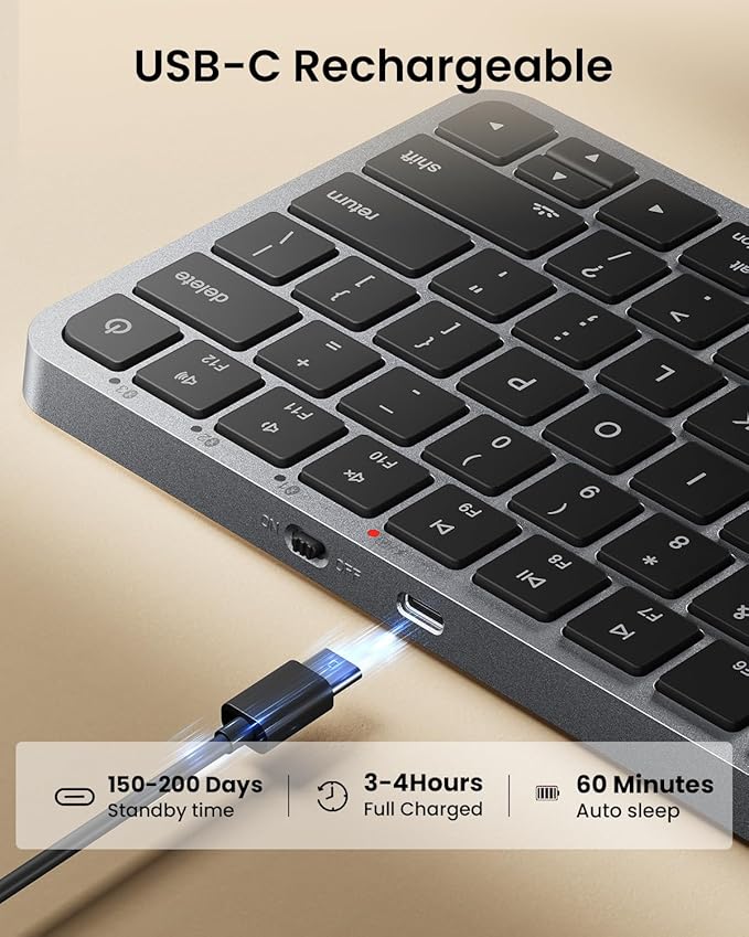 ProtoArc Bluetooth Keyboard for iPad, K90-A Backlit Compact Wireless Keyboard for Mac, Multi-Device, Low Profile, Rechargeable, Compatible with MacBook Pro/Air/Neo, iMac, Not for Windows - Space Gray
