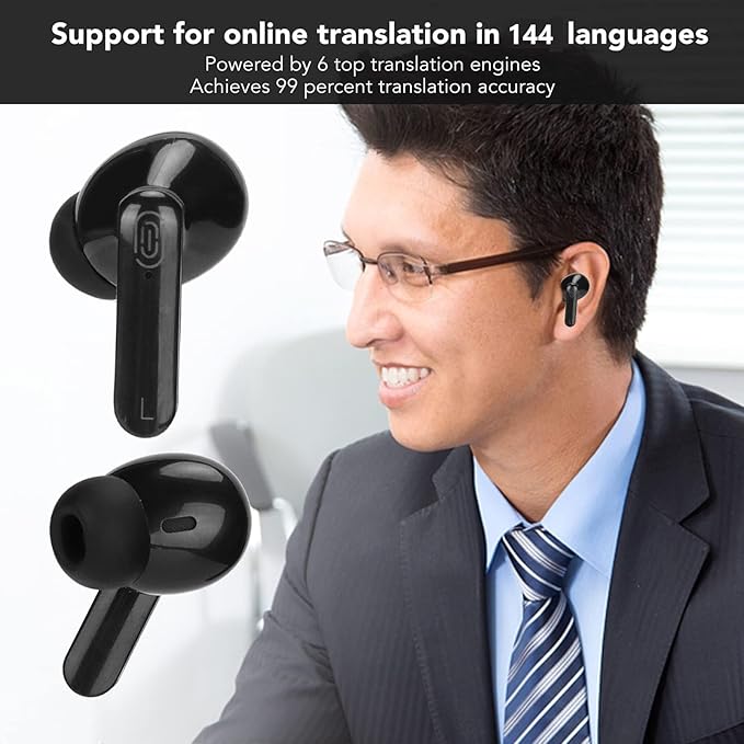 Sanpyl Y113 Bluetooth 5.3 Wireless Earbuds, 3H Playtime IPX5 Sweatproof Headphones, Comfort Fit Secure Ear Grip for Gym Running Travel, Includes 114-Language Translation Support, Black
