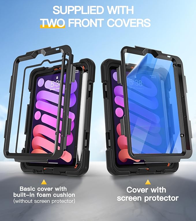 BRAECN for iPad mini 7(A17 Pro)/ 6 case 2024/2021 8.3 inch Heavy Duty Shockproof Protective with Pencil Holder Screen Protector 360°Rotating Stand Handle Full Body Cover Shoulder Strap Kids Friendly