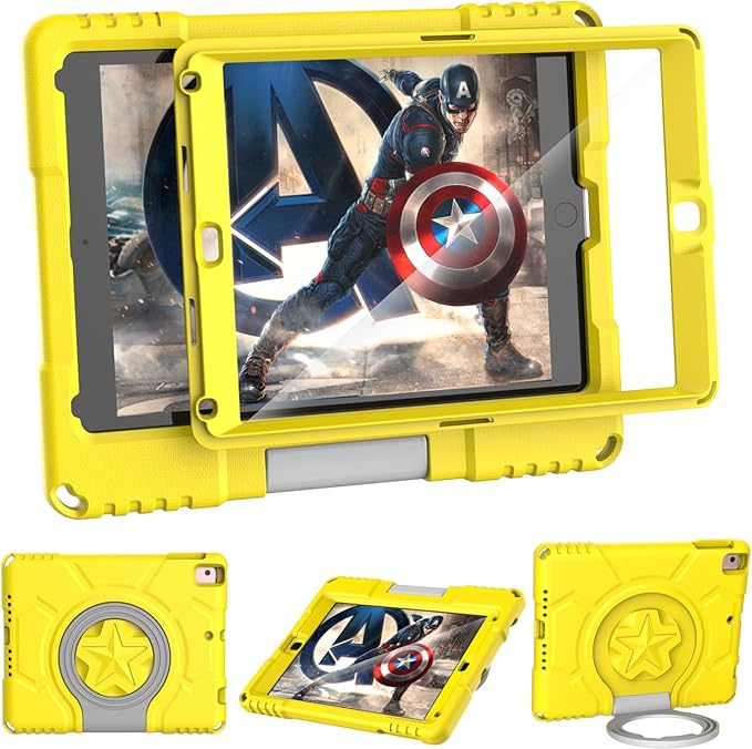 Kids Case for iPad 5th/6th Generation 9.7-inch 2017/2018 Release, Lainergie iPad Air 2 Case with Screen Protector, iPad Pro 9.7 Protective Cover Case Lightweight Shockproof with Handle Stand,Yellow