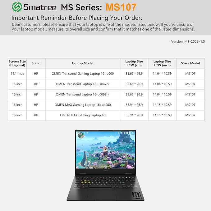 Smatree MS107 Hard EVA Protective Sleeve Case with Stand Compatible for 16 inch HP OMEN MAX Gaming Laptop 16t/16, for 16inch OMEN Transcend Laptop16, for 16.1inch OMENTranscend Gaming Laptop16t