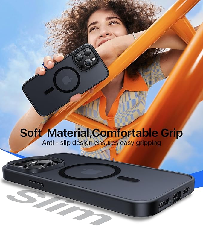 Magnetic for iPhone 12 Pro Max Case, [Compatible with MagSafe][Military-Grade Drop Protection][Anti-Yellowing] Shockproof Translucent Matte Cover for iPhone 12 Pro Max Phone Case,Black