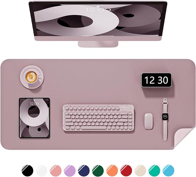 Desk Pad, 35.5" x 17" PU Leather Non-Slip Desk Mat Large Mouse Pad for Desktop, Waterproof Laptop Computer Writing Mat for Office, Home, Work, Gaming, Dark Pink