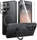 360°Ring Stand for Samsung Galaxy S26 Ultra Case with 1X Screen Protector +1X Camera Cover,Fit for MagSafe, Translucent Matte Cover & Scratch-Resistant Back Cover for Galaxy S26 Ultra 6.9", Black