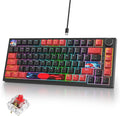 75% Mechanical Gaming Keyboard with Hot Swappable RGB Backlit Custom Knob, Gasket Mount USB Wired Keyboard, 82 Red Black Linear Red Switch Keys