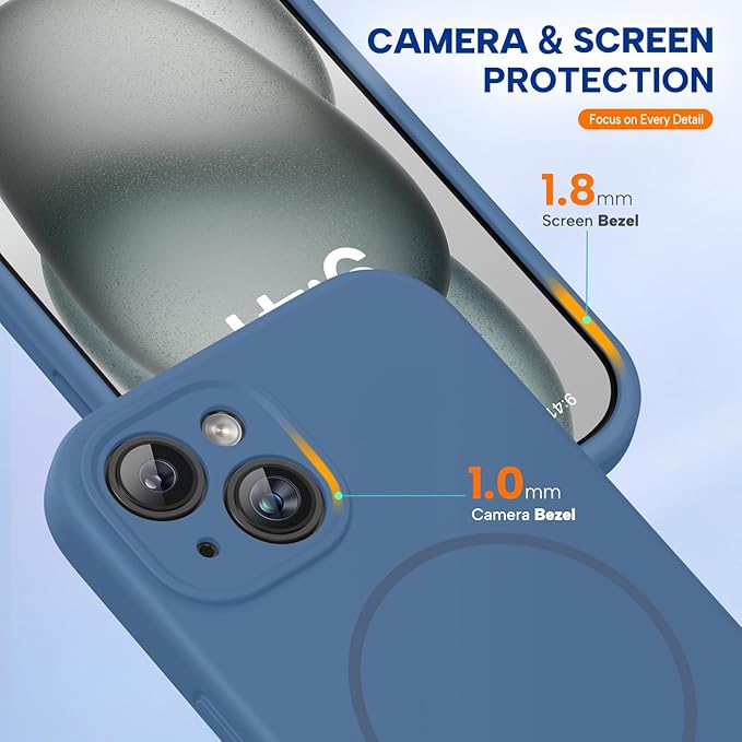 Miracase Compatible with iPhone 15 Case, [Soft Anti-Scratch Microfiber Lining], Liquid Silicone Case Gel Rubber Shockproof Drop Protection Phone Case for iPhone 15, Glass Blue