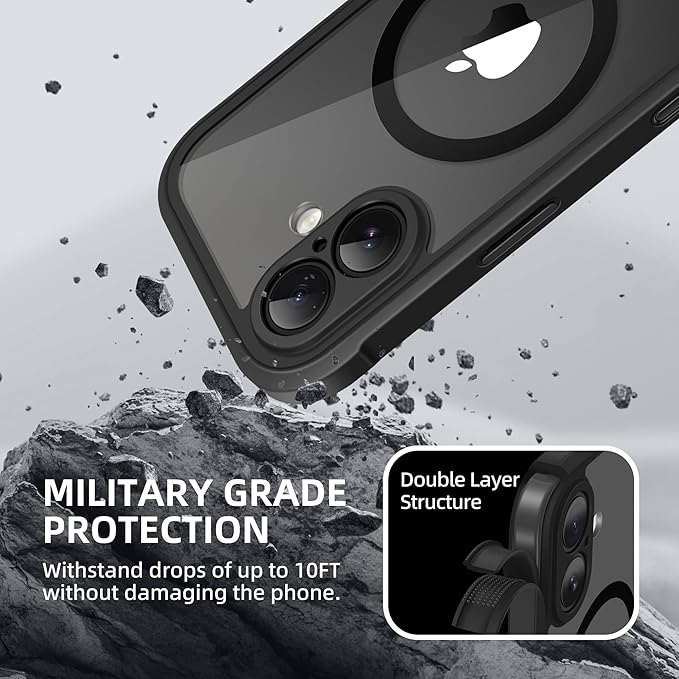 BERFY for iPhone 17 Case, Compatible with MagSafe, Built-in Privacy Screen Protector, Camera Protection, Shockproof Full Body Phone Case 6.3", Clear Black