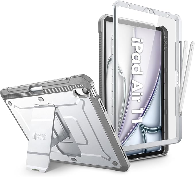 SUPCASE for iPad Air 11 Inch Case M4/M3/M2 (2026/2025/2024), [Built-in Screen Protector & Pencil Holder & Stand] Rugged Protective Cover for iPad Air 10.9 Inch 5th/4th Generation (2022/2020), White
