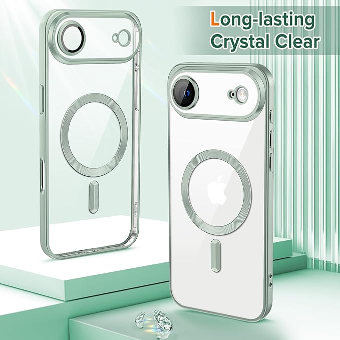Hython Magnetic Clear for iPhone Air Case with Camera Lens Protector [Compatible with MagSafe] Luxury Plating Edge Slim Soft TPU Cover Protective Phone Case for iPhone Air 6.5", Matte Mint