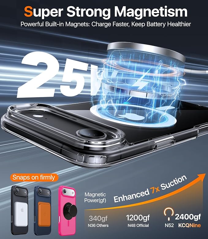 Magnetic for iPhone Air Case 2025,[Anti-Slip][Compatible with MagSafe][Military Grade Drop Protection] Shockproof Protective Translucent Matte Phone Case for iPhone 17 Air Case,Clear
