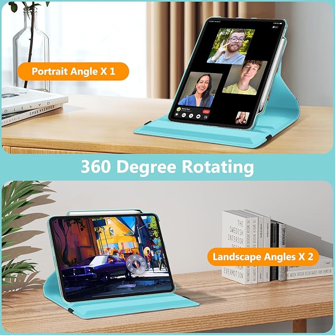 Fintie Rotating Case for iPad Pro 13-inch (M5) 2025 / (M4) 2024 with Pencil Holder - 360 Degree Swiveling Protective Stand Cover with Auto Wake/Sleep, Emerald Marble