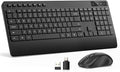Quiet Wireless Keyboard and Mouse Combo – 3-Level DPI Silent Mouse, Full-Size Ergonomic Wrist Rest, 2.4GHz Plug-and-Play, Multimedia Hotkeys for Windows Computer/Laptop, Black