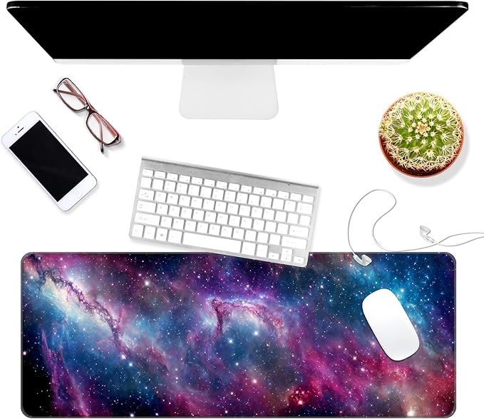 Thin Extended Gaming Mouse Pad （31.5 * 11.8 * 0.08 inch） with Stitched Edges Large Mousepad Long XXL Keyboard and Mouse pad Desk Mat for Gaming Office & Home - Galaxy Nebula Space