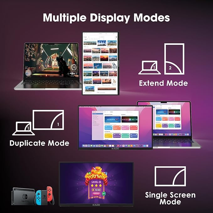 Kado Portable Monitor 15.6-Inch FHD 1080p, 45W Reverse Charging USB-C mini-HDMI Gaming Monitor IPS Display Built-in Speakers, Second Display 180° Kickstand for Laptop PC Phone Mac Xbox PS4/PS5 Switch